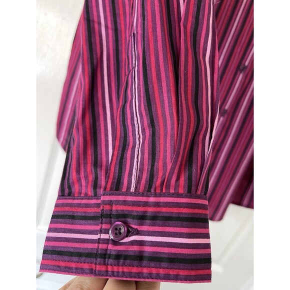 Roaman's Womens Plus Size Kate Tunic Big Shirt Purple Stripe 16 W Button-up 3/4 - Picture 4 of 11
